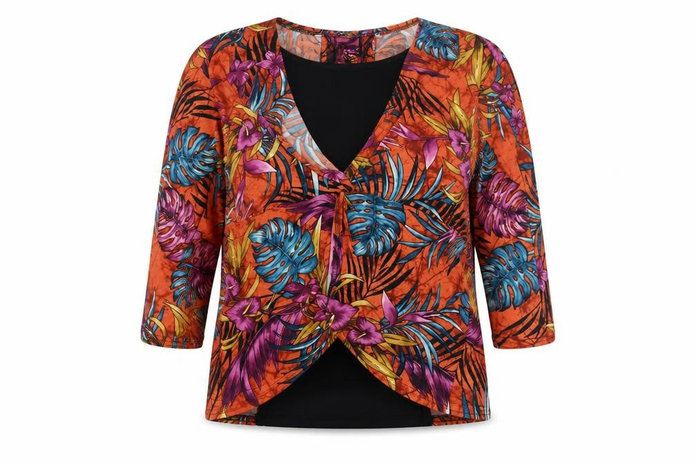 Front view of Primark Women’s Multicoloured Tropical Wrap Top, size UK 16