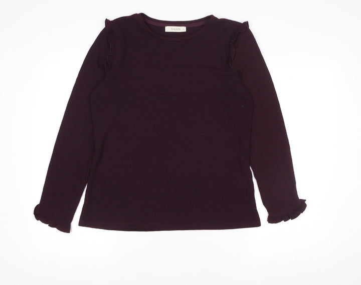 Oasis Women's Purple Ruffle Trim Long Sleeve Viscose Blend Top Size S