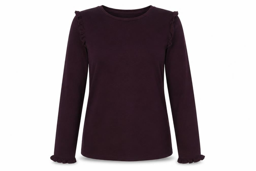 Oasis Women's Purple Ruffle Trim Long Sleeve Viscose Blend Top Size S