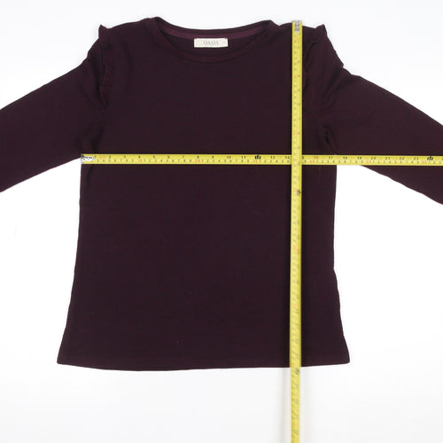 Oasis Women's Purple Ruffle Trim Long Sleeve Viscose Blend Top Size S