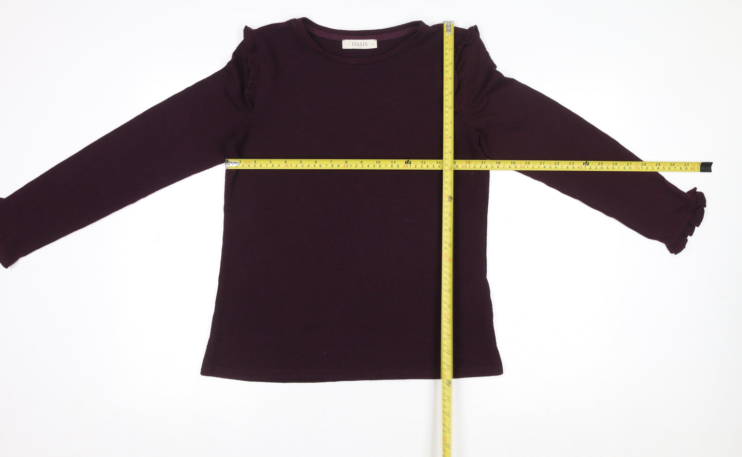 Oasis Women's Purple Ruffle Trim Long Sleeve Viscose Blend Top Size S