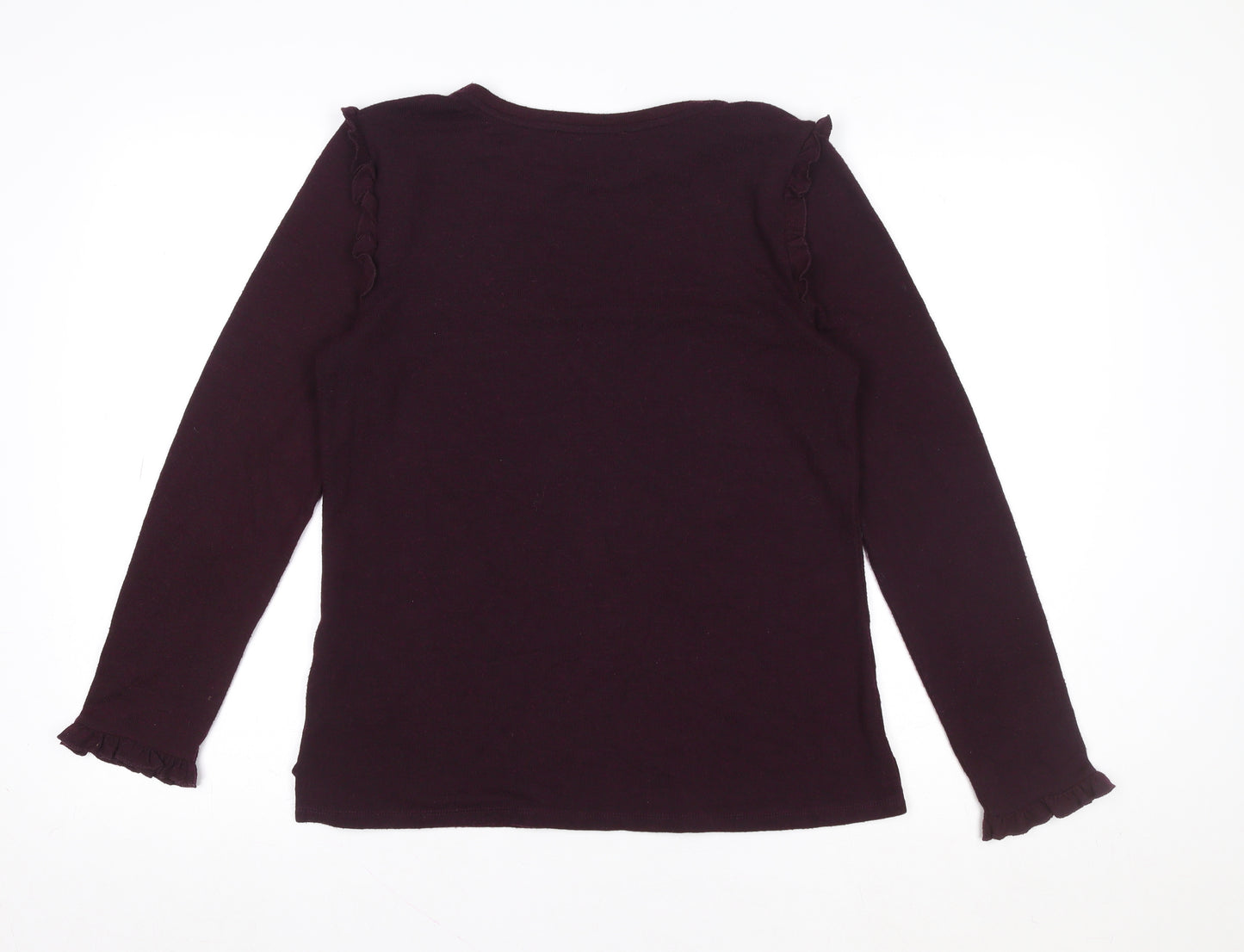 Oasis Women's Purple Ruffle Trim Long Sleeve Viscose Blend Top Size S