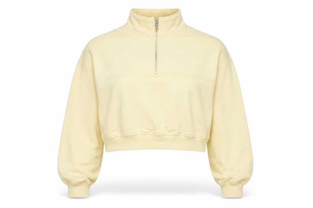 Front view of H&M Divided Women Beige 1/2 Zip Pullover Sweatshirt M UK 12