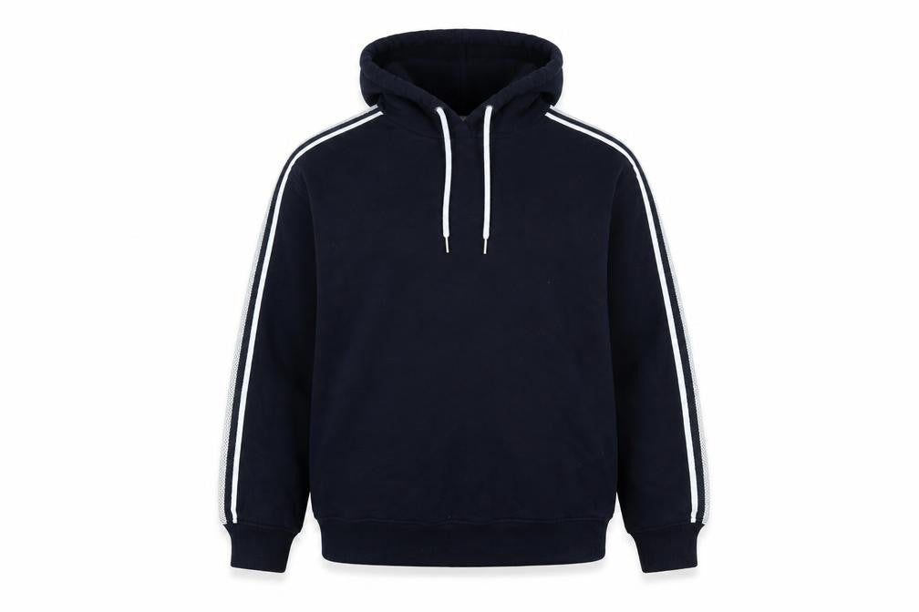 Front view of Marks & Spencer Women Navy Blue Pullover Hoodie Medium Cotton Blend