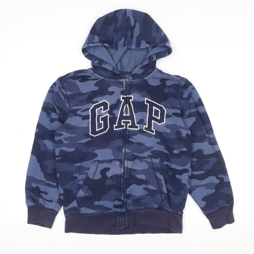 GAP Boys Blue Camouflage Hooded Full Zip Jacket Size 10-11 Years