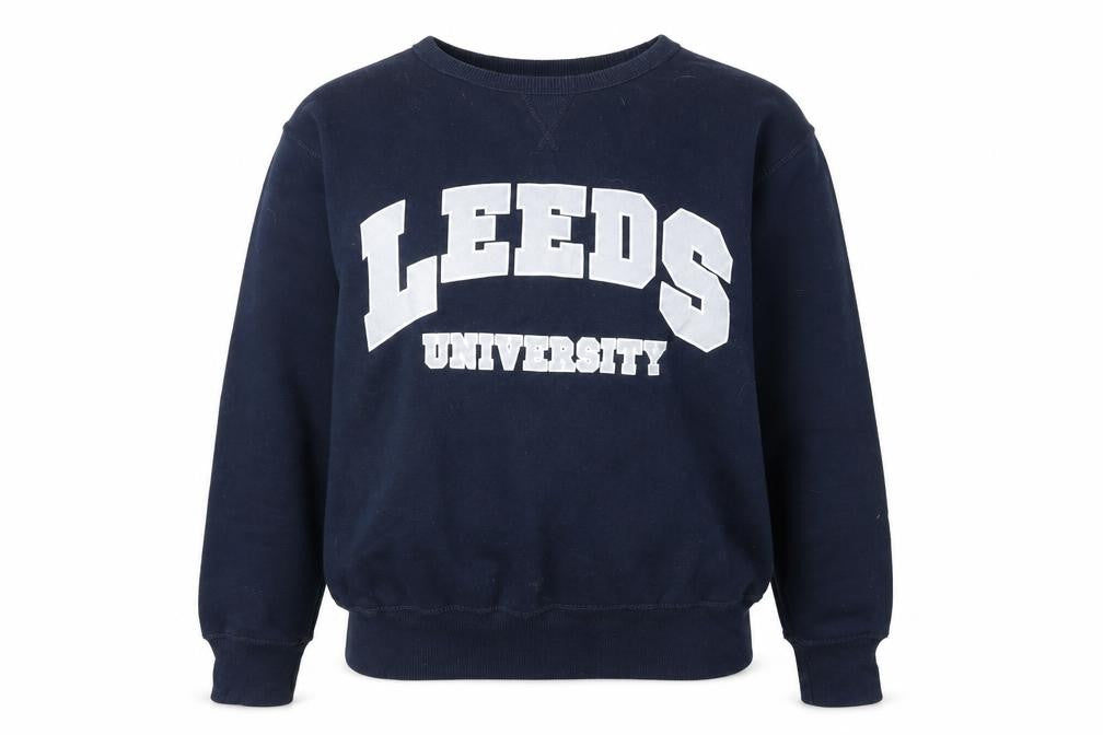 Front view of Advance Women's Navy Leeds University Pullover Sweatshirt, size S
