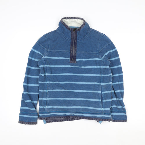 FatFace Women Blue Striped Cotton 1/4 Zip Sweatshirt Size 10