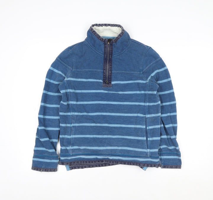 FatFace Women Blue Striped Cotton 1/4 Zip Sweatshirt Size 10