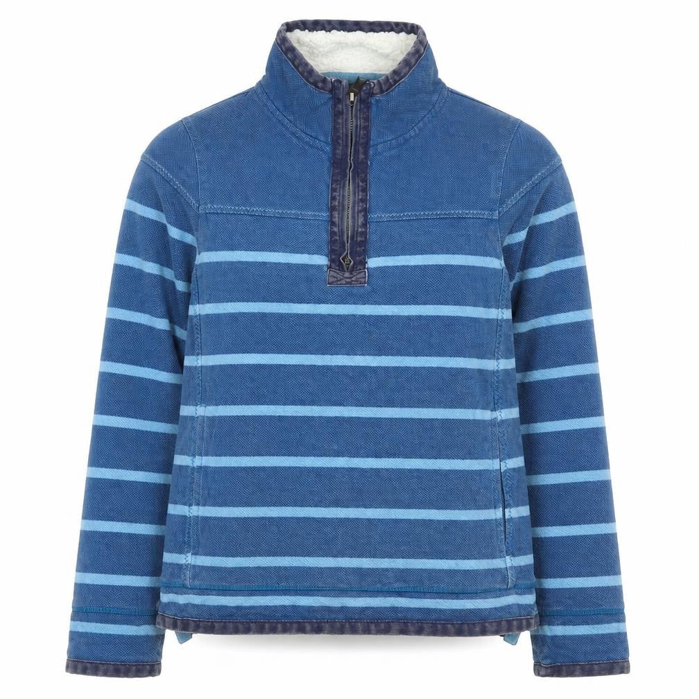 FatFace Women Blue Striped Cotton 1/4 Zip Sweatshirt Size 10
