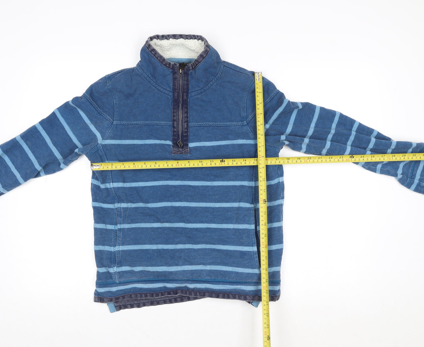 FatFace Women Blue Striped Cotton 1/4 Zip Sweatshirt Size 10