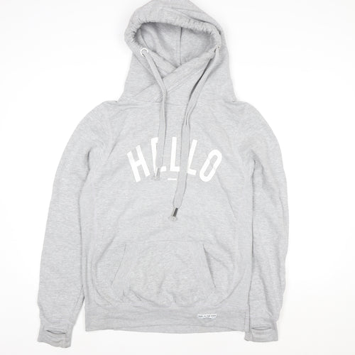 Made The Label Grey HELLO Hoodie Women M Cotton Blend Pullover