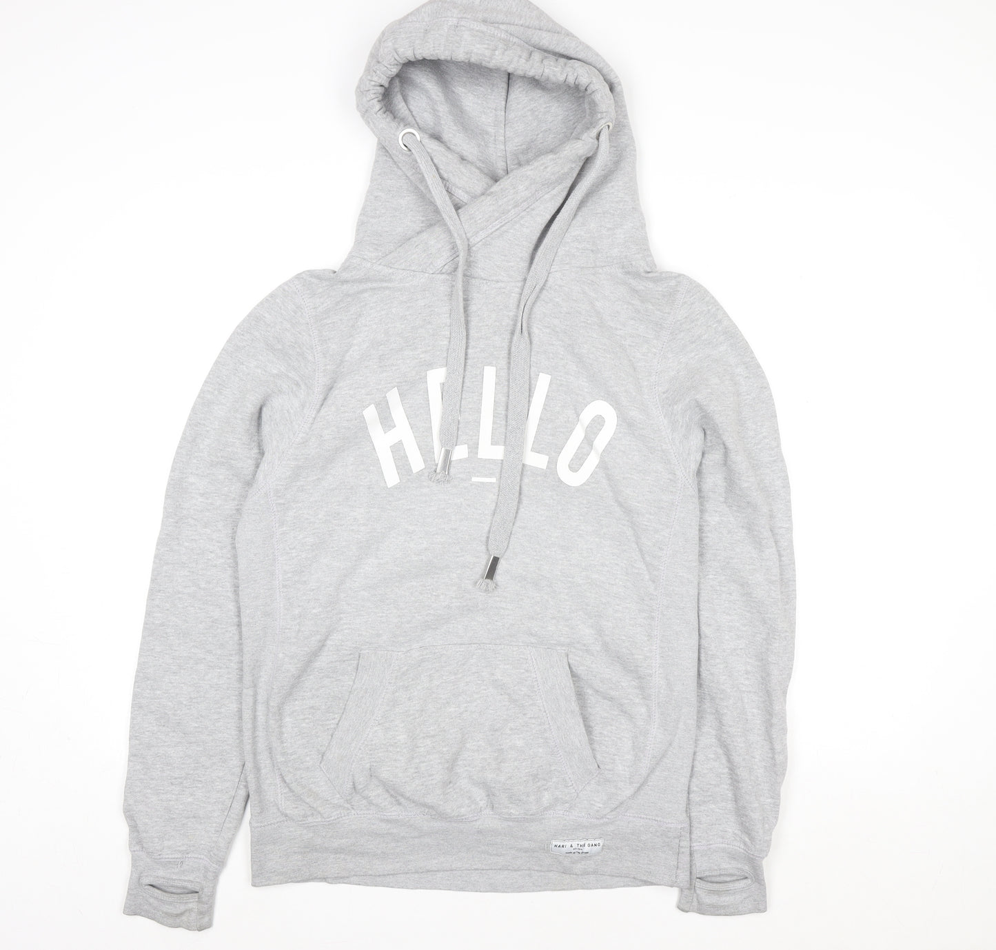 Made The Label Grey HELLO Hoodie Women M Cotton Blend Pullover