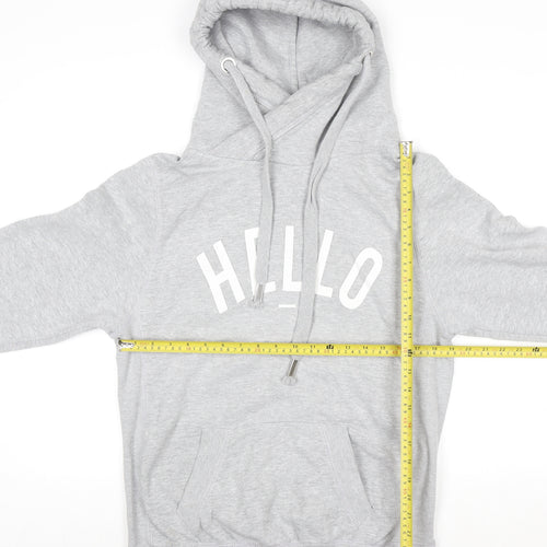 Made The Label Grey HELLO Hoodie Women M Cotton Blend Pullover