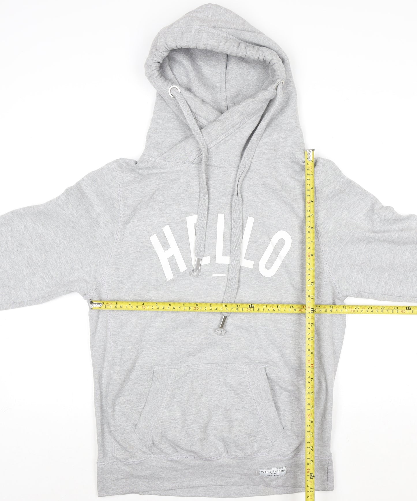 Made The Label Grey HELLO Hoodie Women M Cotton Blend Pullover