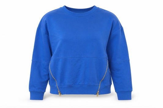 Front view of Next Women's Blue Small Pullover Sweatshirt with Side Zips