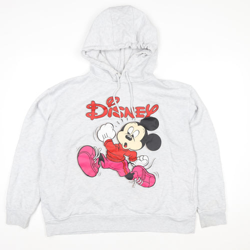 Disney Womens Grey Hoodie Size L 14/16 Minnie Mouse Graphic Pullover