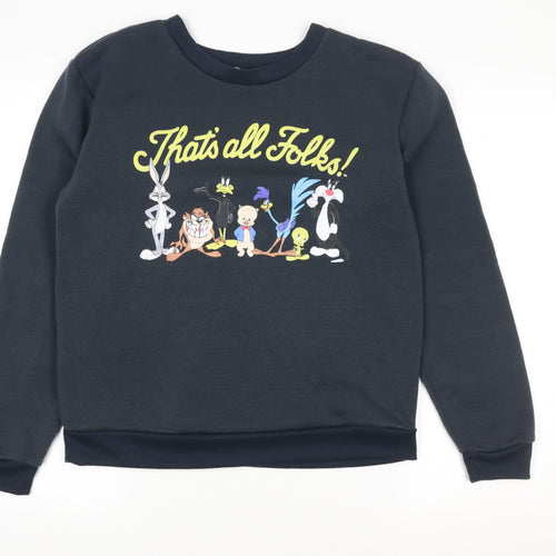 Looney Tunes Womens Black Medium Pullover Sweatshirt Cartoon Print