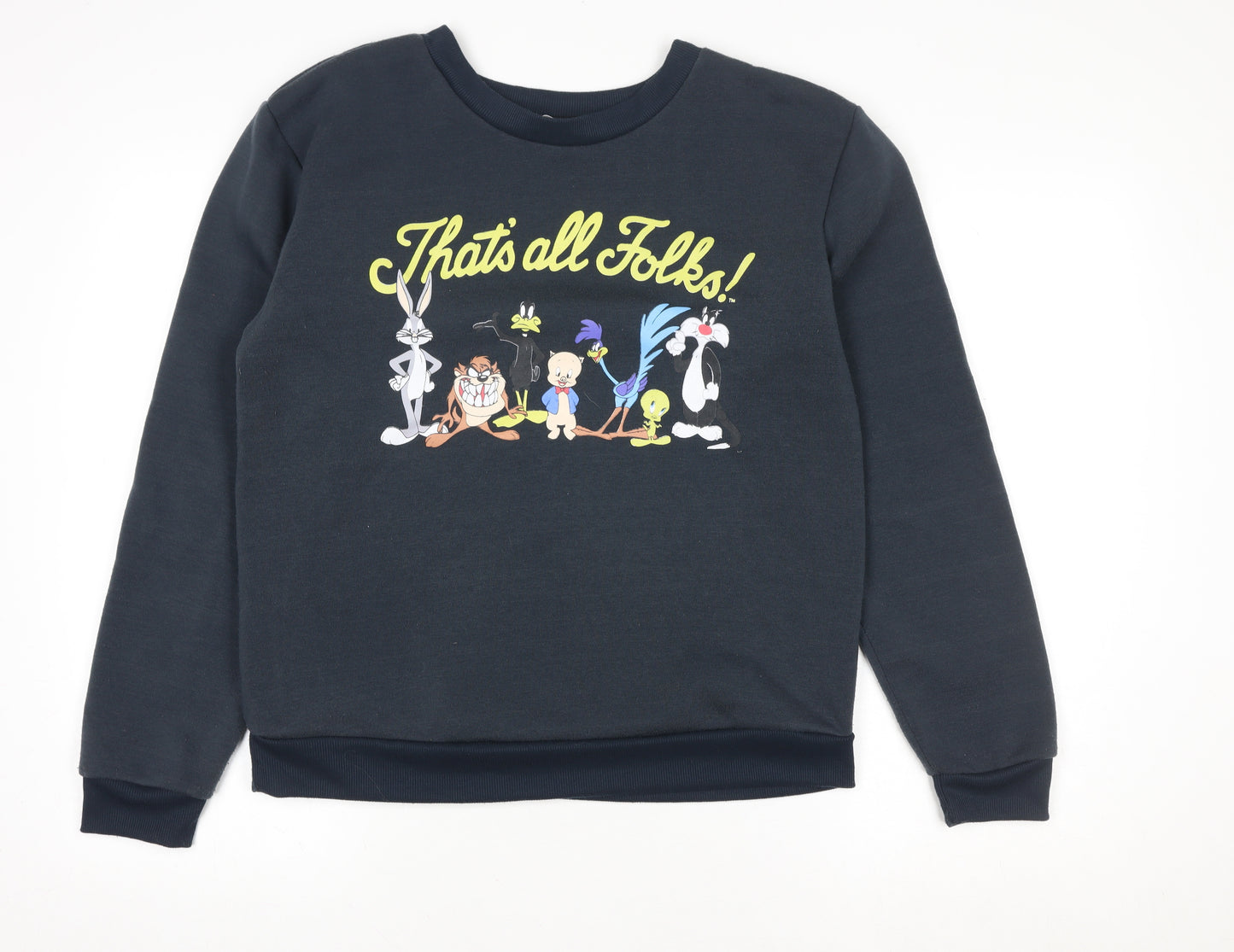 Looney Tunes Womens Black Medium Pullover Sweatshirt Cartoon Print