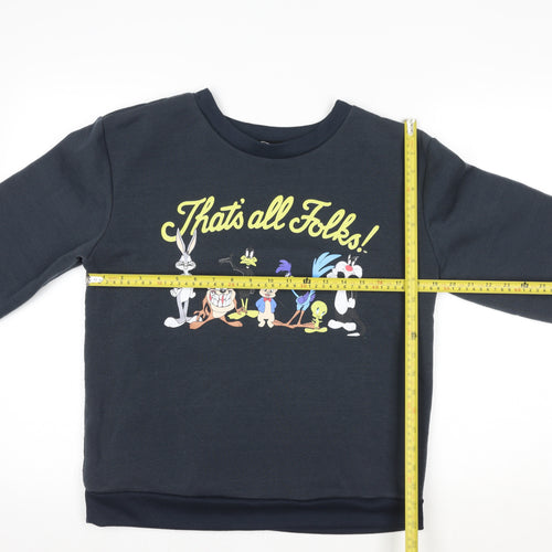 Looney Tunes Womens Black Medium Pullover Sweatshirt Cartoon Print