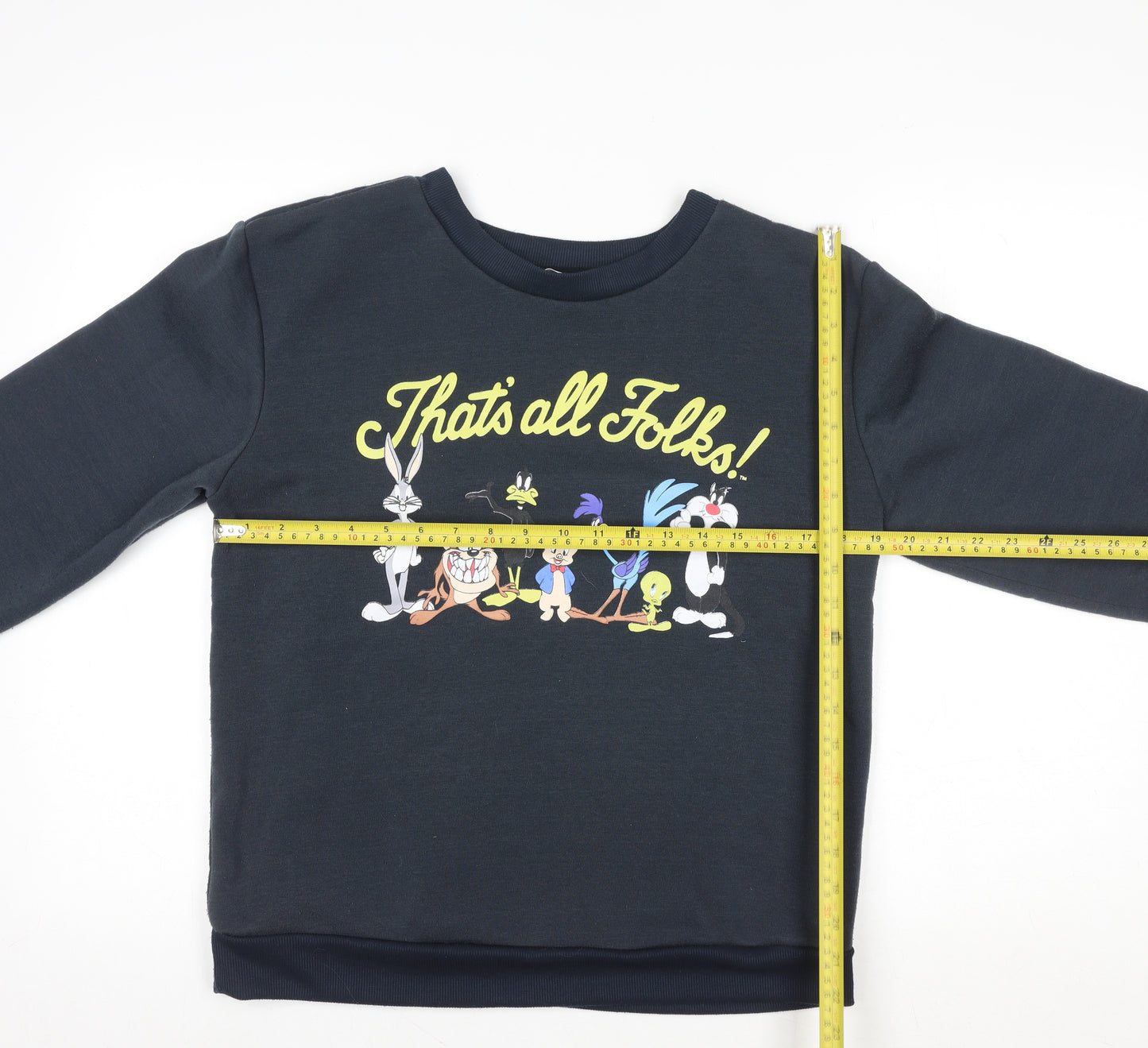 Looney Tunes Womens Black Medium Pullover Sweatshirt Cartoon Print