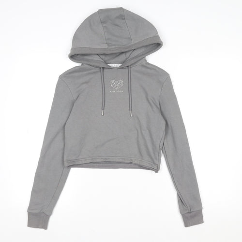 Pink Soda Women Grey Cropped Hoodie UK 4 Hooded Sweatshirt