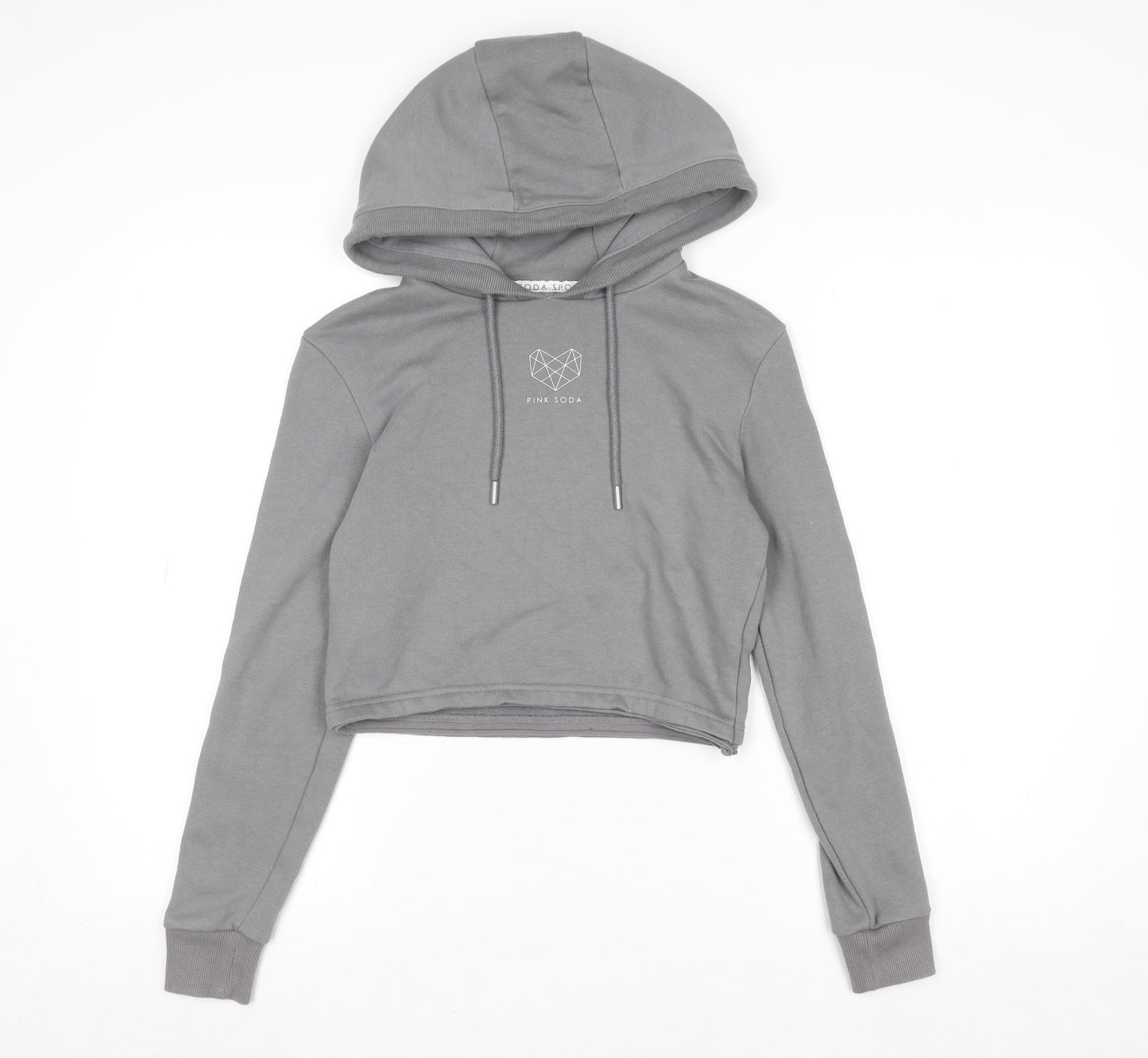Pink Soda Women Grey Cropped Hoodie UK 4 Hooded Sweatshirt