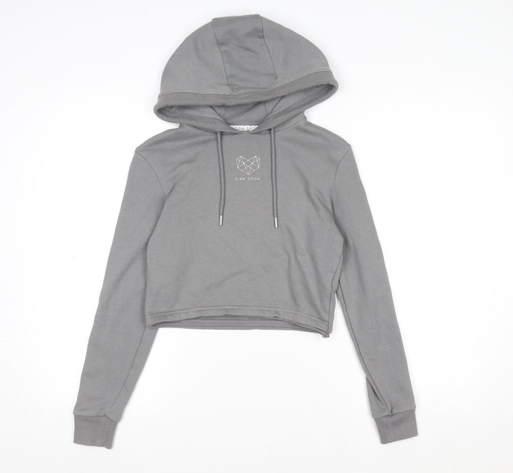Pink Soda Women Grey Cropped Hoodie UK 4 Hooded Sweatshirt