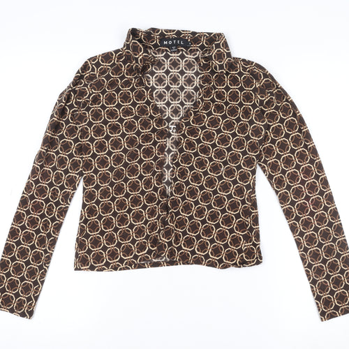 Motel Women’s Brown Geometric Collared Cropped Cotton Blouse Size S