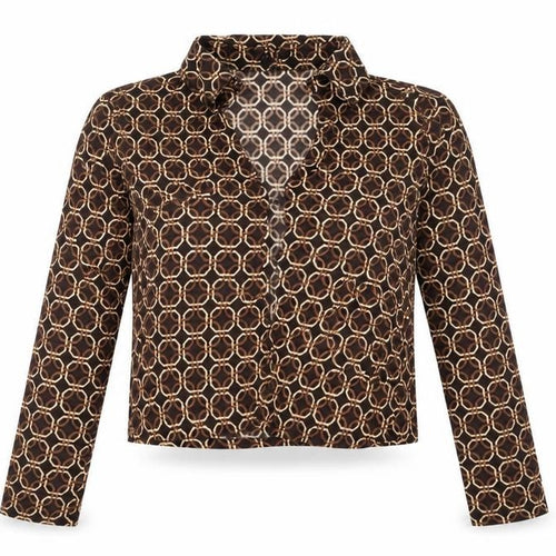 Motel Women’s Brown Geometric Collared Cropped Cotton Blouse Size S