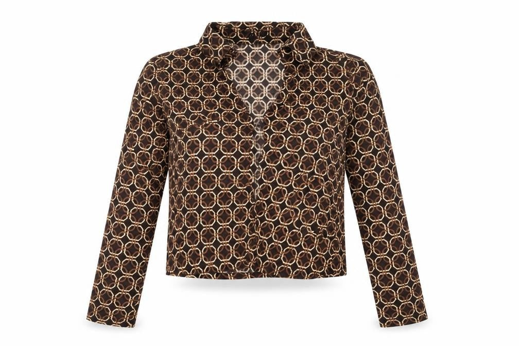 Motel Women’s Brown Geometric Collared Cropped Cotton Blouse Size S