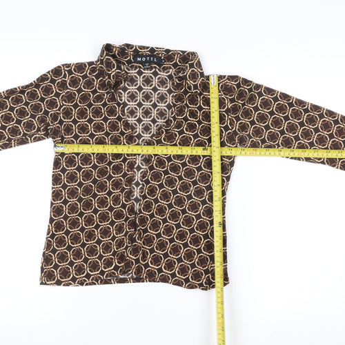 Motel Women’s Brown Geometric Collared Cropped Cotton Blouse Size S