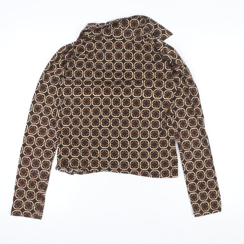 Motel Women’s Brown Geometric Collared Cropped Cotton Blouse Size S