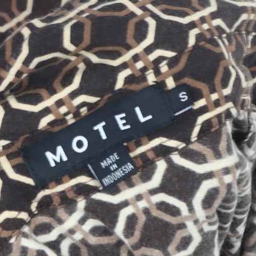 Motel Women’s Brown Geometric Collared Cropped Cotton Blouse Size S