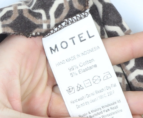 Motel Women’s Brown Geometric Collared Cropped Cotton Blouse Size S