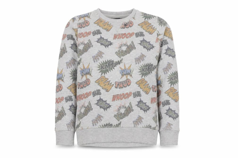 Front view of Next boys’ grey comic print pullover sweatshirt 11 years regular fit