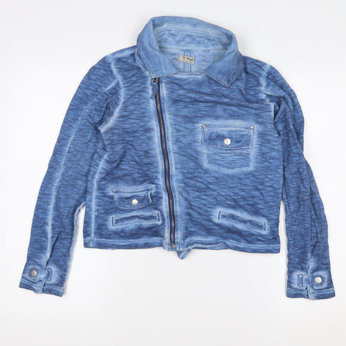 Next Girls Blue Cotton Biker Jacket 14 Years Zip Front Casual Outerwear