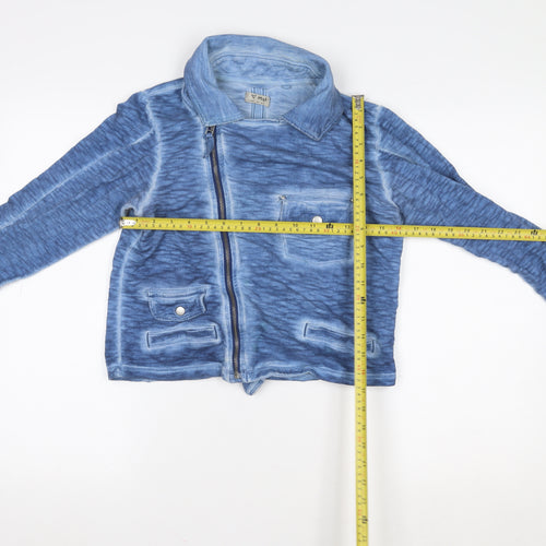 Next Girls Blue Cotton Biker Jacket 14 Years Zip Front Casual Outerwear