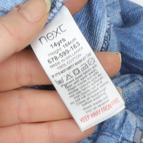 Next Girls Blue Cotton Biker Jacket 14 Years Zip Front Casual Outerwear