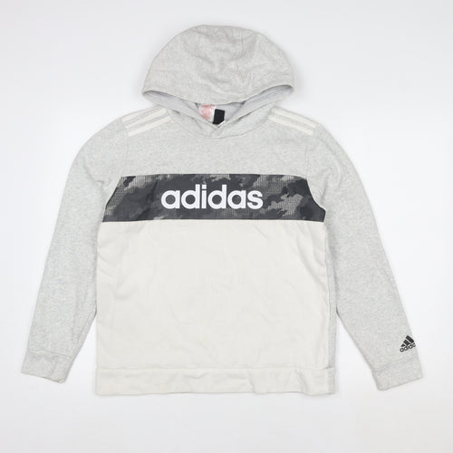 Adidas Girls Grey Pullover Hoodie 14 Years Logo Sportswear Sweatshirt