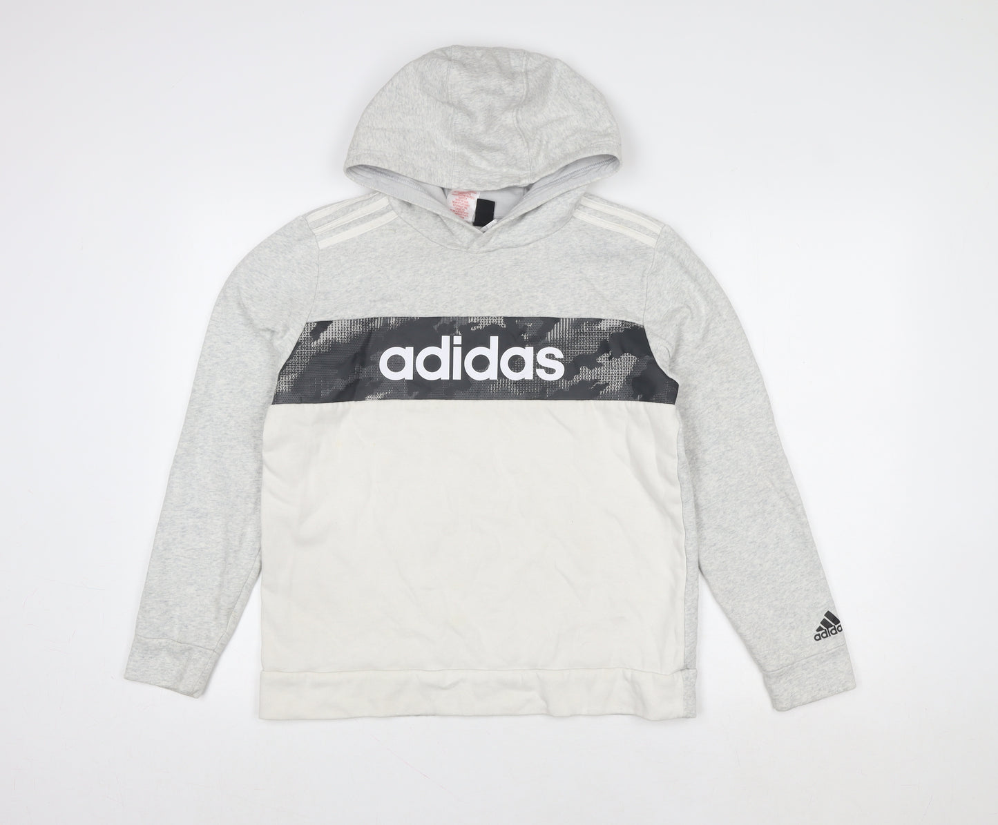 Adidas Girls Grey Pullover Hoodie 14 Years Logo Sportswear Sweatshirt