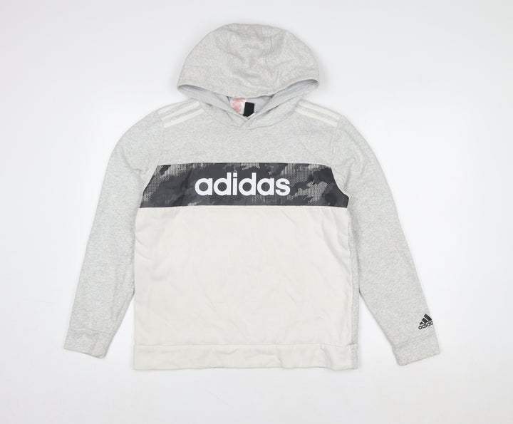 Adidas Girls Grey Pullover Hoodie 14 Years Logo Sportswear Sweatshirt