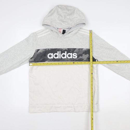 Adidas Girls Grey Pullover Hoodie 14 Years Logo Sportswear Sweatshirt