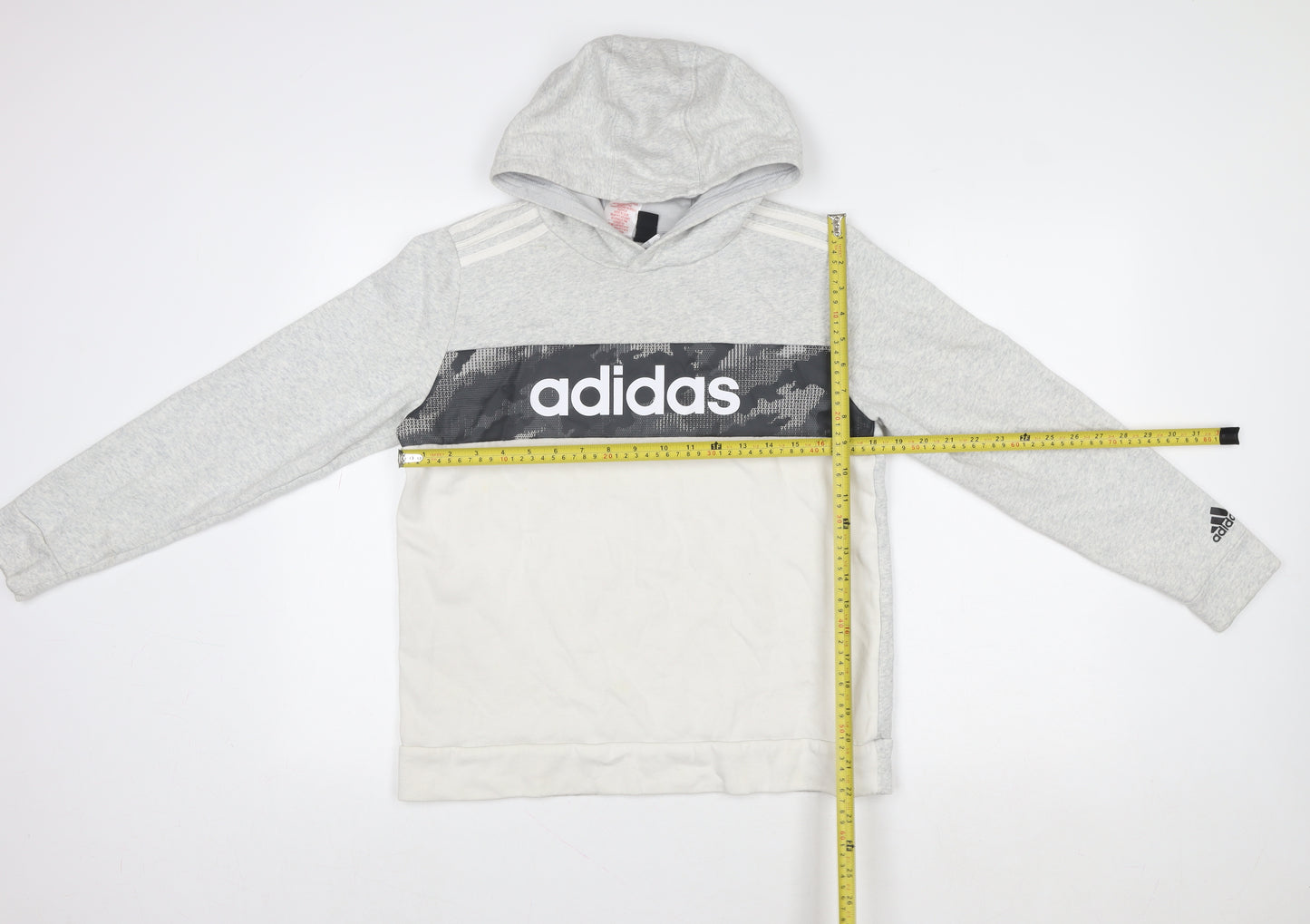 Adidas Girls Grey Pullover Hoodie 14 Years Logo Sportswear Sweatshirt