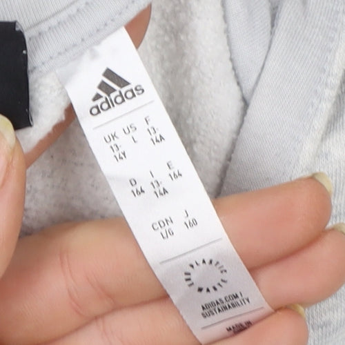 Adidas Girls Grey Pullover Hoodie 14 Years Logo Sportswear Sweatshirt