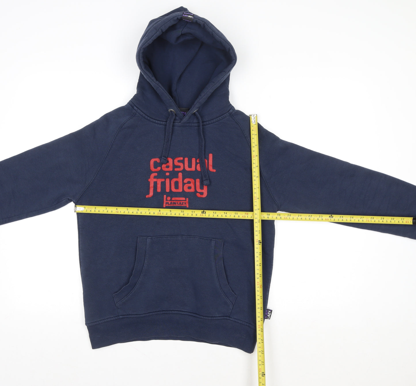 Plain Lazy Men's Blue Pullover Hoodie M Funny Logo Casual Sweatshirt