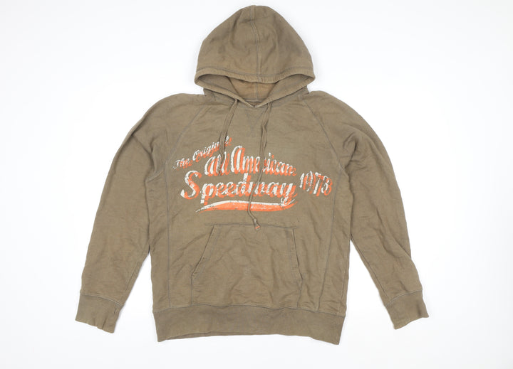 Cust_om Brand Men's Brown Pullover Hoodie M Retro Graphic Print