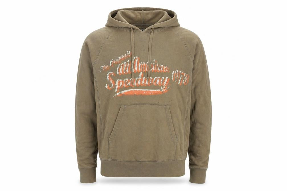 Front view of Cust_om Brand Men's Brown Pullover Hoodie M Retro Graphic Print