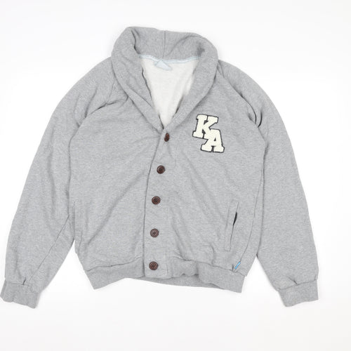 IC Women’s Grey Varsity Jacket Medium Button-Up College Style