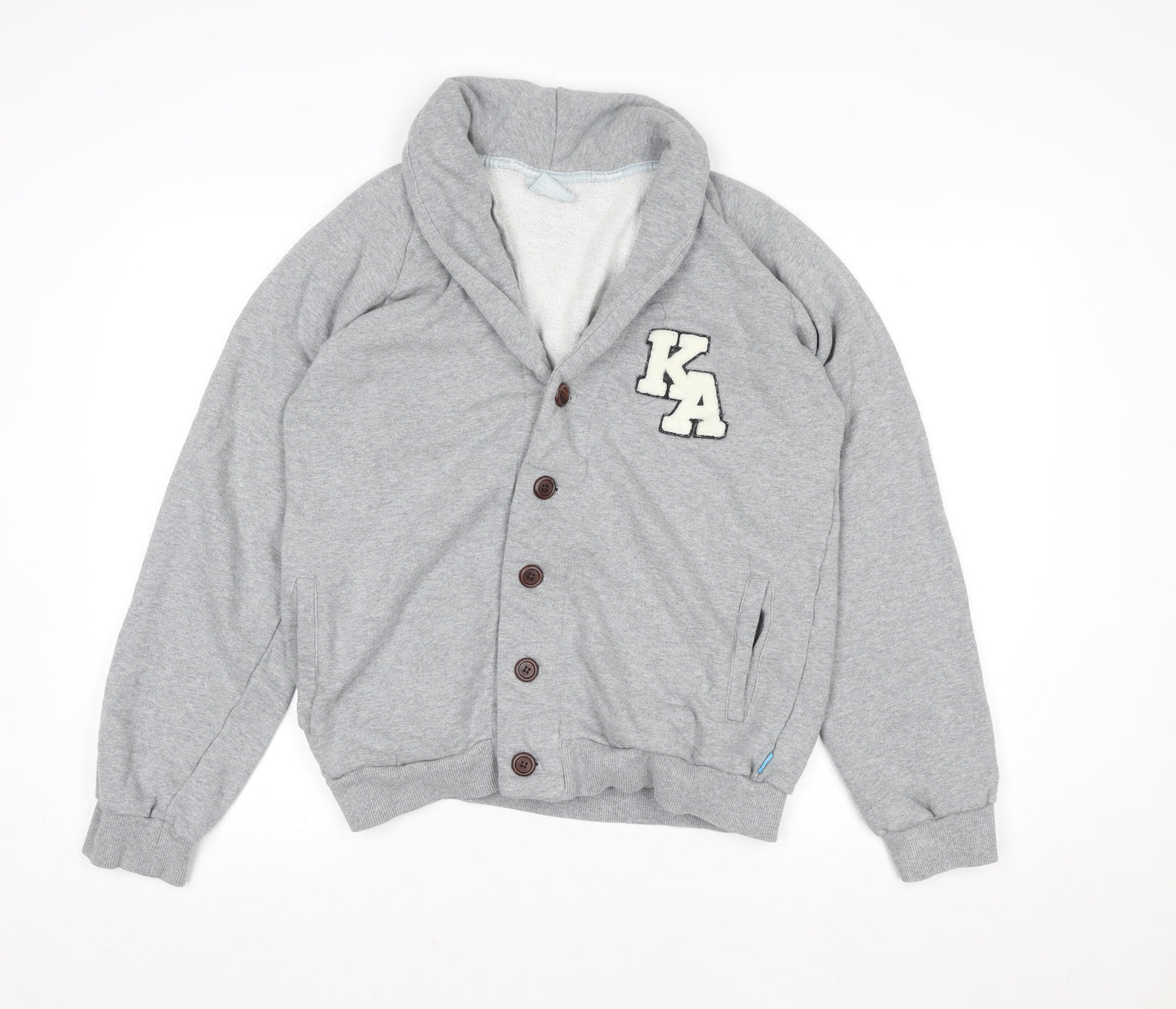 IC Women’s Grey Varsity Jacket Medium Button-Up College Style