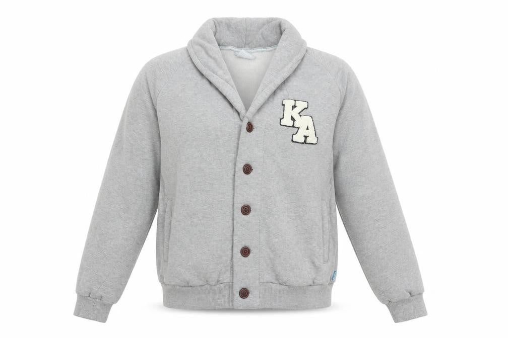 Front view of IC Women’s Grey Varsity Jacket Medium Button-Up College Style